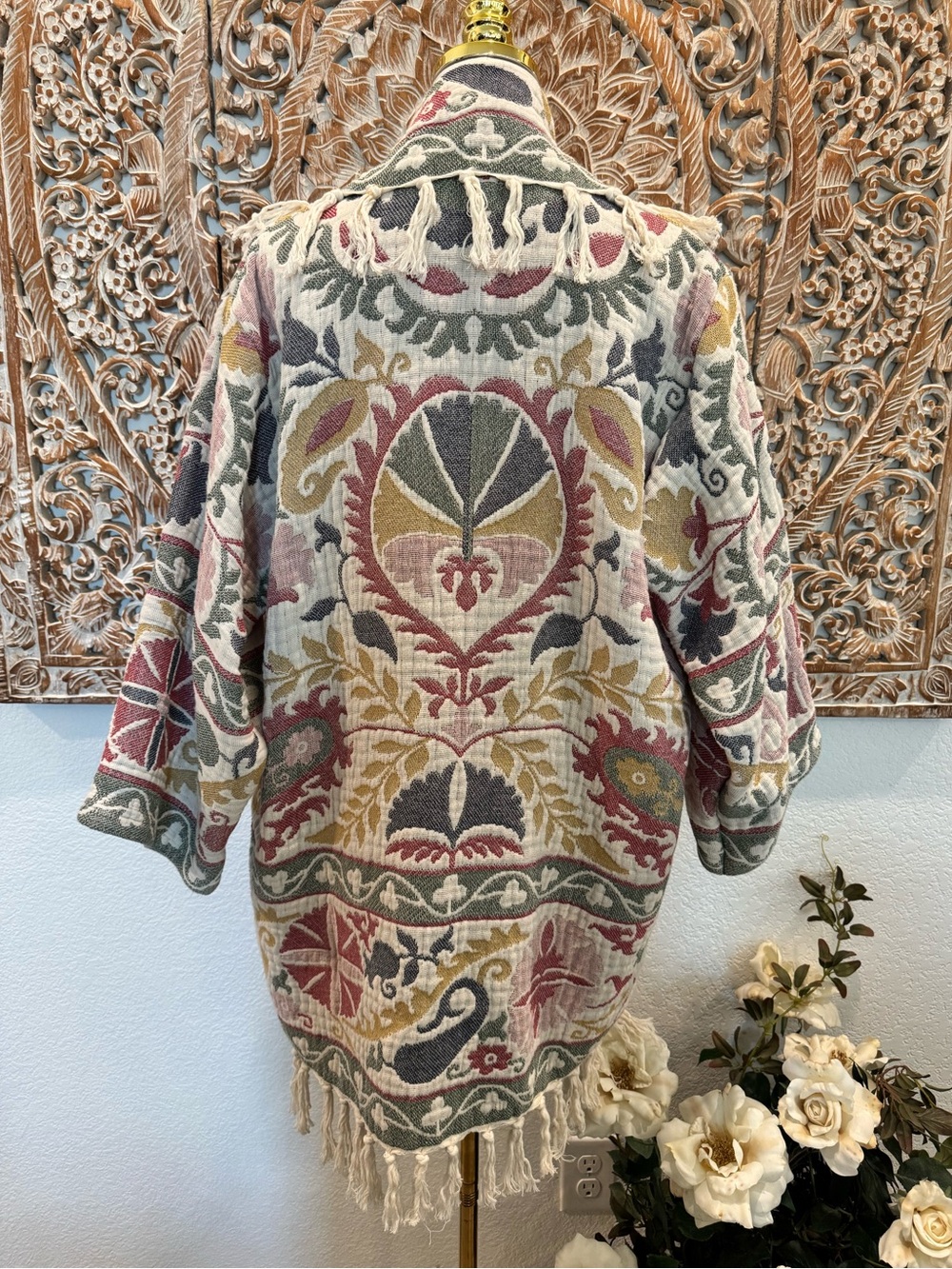 Oversized Floral Fringe Open-Front Women’s Sweater Cardigan - Picture 3 of 16